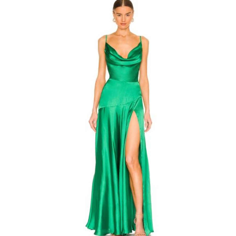 Bronx and Banco NEW Leo Satin Formal Gown in Emerald Size S